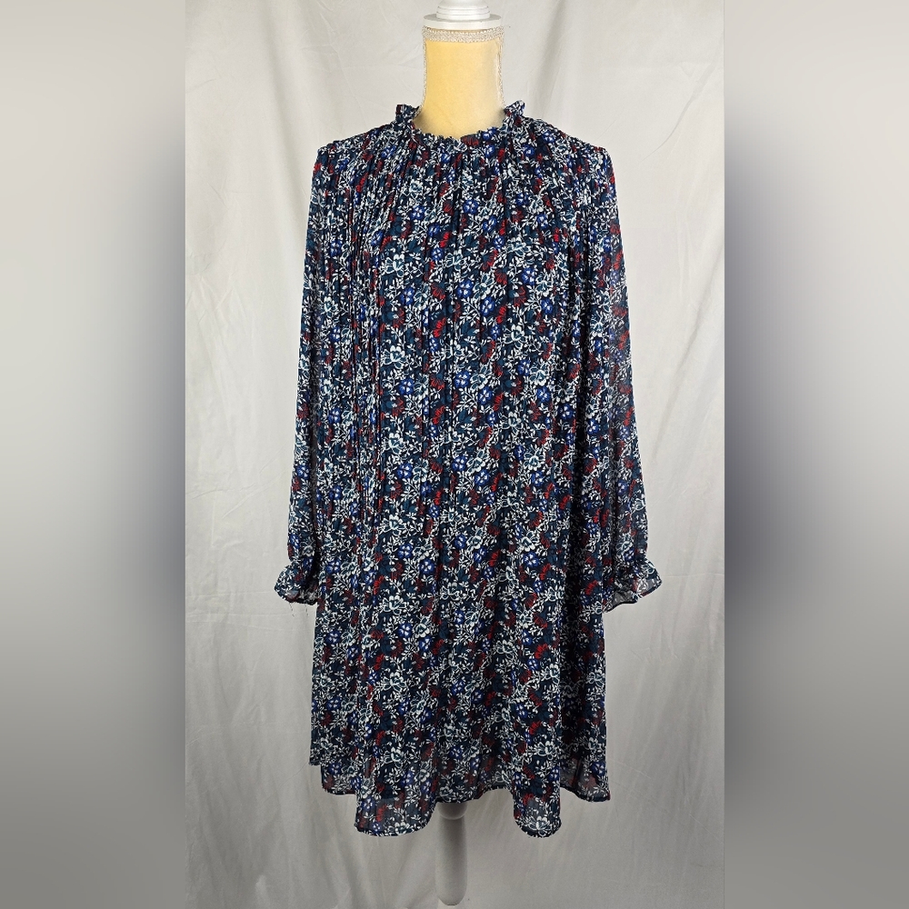 Les Essentiels De Monoprix Floral Pleated Chiffon Flowy Boho Shift Dress sz XL